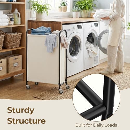 GRANNY SAYS 80L Slim Laundry Hamper with Silent Brake Wheels, Sturdy Metal Frame & Handle, Rolling Laundry Basket for Laundry Room, Bedroom, Bathroom, or RV – Great for Singles or Couples, Beige - Thumbnail 6