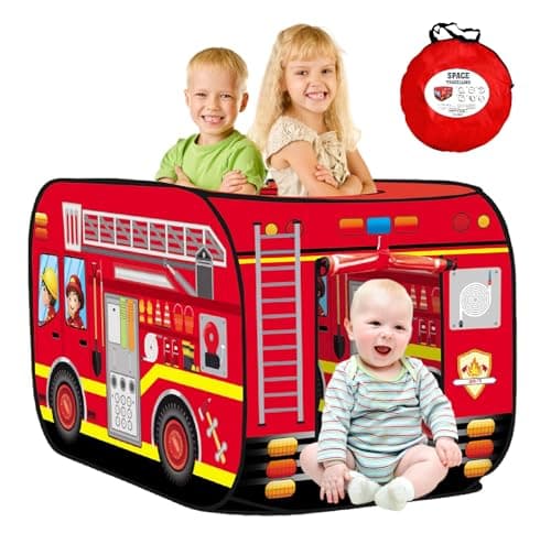 Cecailin Pop Up Tent for Kids.Fire Truck Play Tent Role Play Firefighter Tent.Large, Easy to Organize.Birthday Gift for Girls & Boys.Can Be Played with by 2-3 Kids.for Toddler - Indoor & Outdoor, Red
