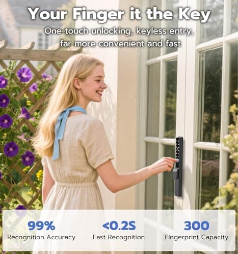Anweller 2085 Mortise Sliding Glass Door Lock, Smart Fingerprint Code Keypad RFID Remote App Electronic Digital Biometric Safety Patio Door Double Hook Mortise Lock Set with Handle - Thumbnail 5