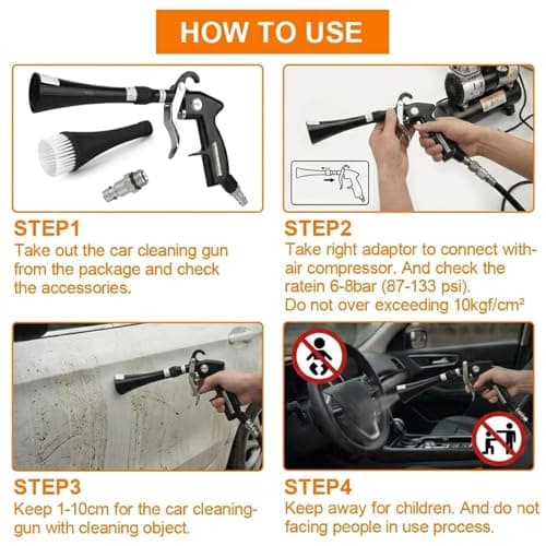 Duriumon Tornado Car Cleaning Gun with 2 Set Nozzle, Air Blower Gun for Car Detailing with Brush, High Pressure Dry Cleaning Gun Quickly Blasts Dust & Dirt Works with Air Compressor - Thumbnail 5