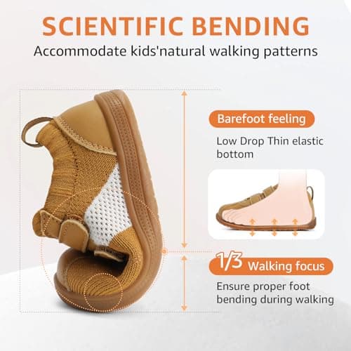 STQ Toddler Boys Shoes Wide Toe Box Barefoot Shoes Boy Sneakers Kids Tennis Shoe Preschool Breathable Non Slip Flexible Lightweight Comfortable Walking Running Gym Outdoor Brown Little Kid Size 11 - Thumbnail 6