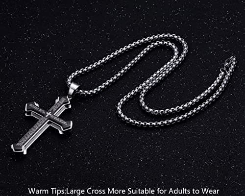 Rehoboth Men's Stainless Steel Nail Cross Pendant Necklace for Men Lord's Prayer Pendant Big Pendant and Strong Chain 24 Inch - Thumbnail 3