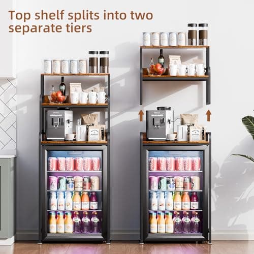 HAAYOT 4-Tier Mini Fridge Stand with Storage, 25.9" Industrial Storage Rack for Kitchen Dorm, Rustic Brown - Thumbnail 3