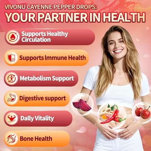 VivoNu Cayenne Pepper Softgels Supplement, Supports Leg Vein, Heart and Blood Vessel Health, with Vitamin E D3+K2 and Extracts of Grape Seed, Hawthorn, Beetroot, Berberine (Drops /1 Bottle) - Thumbnail 3