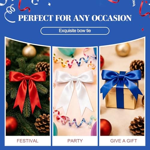 1 String 2 Strings 4th of July Decorations，Patriotic Decorations, Patriotic Bows Red Blue White Bow Garland Banner Decorations, Pre-Strung Satin Ribbon Bows for Independence Day Decorations - Thumbnail 4