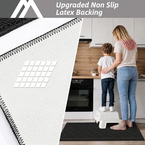 COSY HOMEER-Kitchen-Rugs-Non-Slip-Washable 24"x60" Absorbent Kitchen Runner Rugs Polypropylene Kitchen Mats for Floor,Sink Mat,Hallway,Laundry,Black - Thumbnail 4