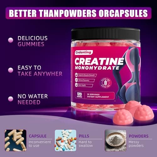 CNDANTING Creatine Gummies for Women 5000mg - Monohydrate Creatine Gummies, B12 & Folic Acid. Vegan Strawberry Flavor for Glute Shaping & Leg Toning. Bloating Free Muscle Recovery & Energy, 120 Count - Thumbnail 4