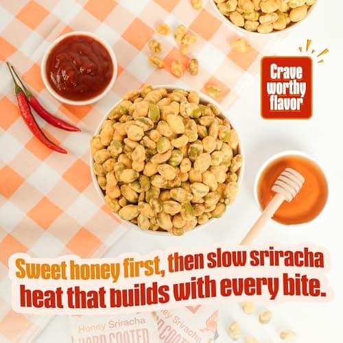 Where You Bean Hard Coated Edamame Beans Snack (Honey Sriracha) - Crunchy and Roasted Edamame Beans Snack - Vegan, Plant Based Protein, Keto Friendly & Healthy Snacks for Adults 0.9 oz (Pack of 8) - Thumbnail 5