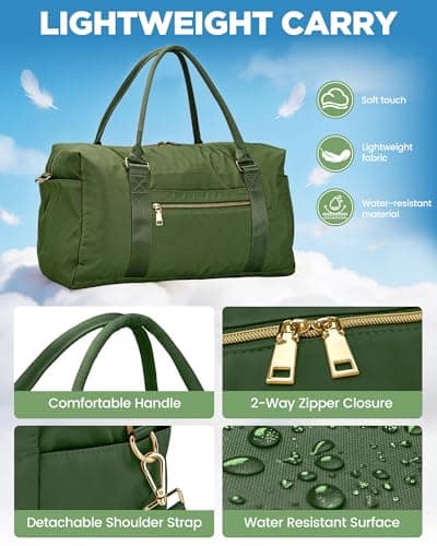 Amechi Weekender Bags for Women with Wet Pocket, 37L Waterproof Travel Duffel Bags with 7" Wide Trolley Sleeve, Carry On Bag for Travel, Gym Bag, Hospital Bag for Labor and Delivery, Dark Green - Thumbnail 6