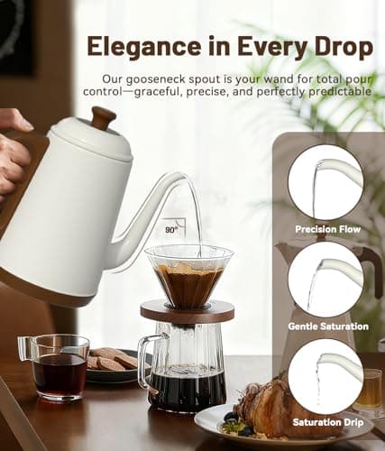 ELTRIKO Gooseneck Electric Kettle, 1L Water Boiler, Pour Over Coffee & Tea, 1000W Fast Heating, Stainless Steel, Auto Shut-Off & Boil-Dry Protection, BPA-Free (White) - Thumbnail 2