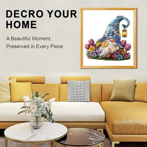 Wooden Puzzle for Adults, Dreamy Gnome Wooden Jigsaw Puzzle 300 Piece, Unique Shape Wooden Puzzles Adults, Challenging Spring Garden Flower Gnome Puzzles for Family Game Night Wall Art Decor 15*14.5in - Thumbnail 5