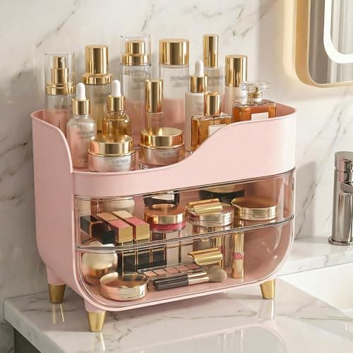Asdbko Makeup Organizer for Vanity with Large Smooth Drawers Extra Large Skincare Organizer for Bathroom Countertop and Dresser, Crystal Clear Cosmetic Storage Display Case for Beauty Products - Image 1