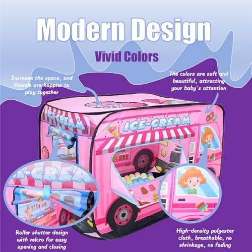 Pop Up Tent for Kids.Ice Cream Truck Play Tent.Large, Easy to Organize Icecream Shop for Kids.Ice Cream Cart for Kids.Birthday Gift for Girls & Boys.Can Be Played with by 2-3 Kids - Thumbnail 4