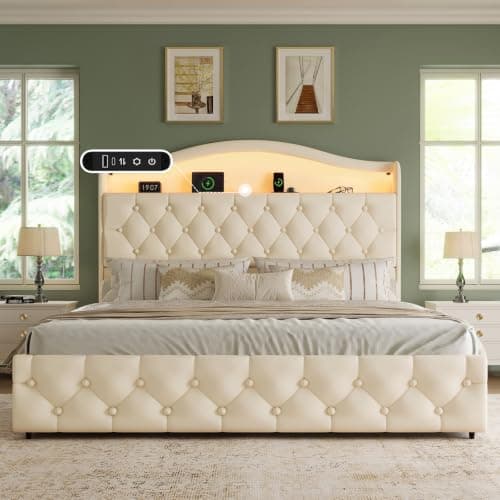 Uteeran Queen Size Bed Frame and Headboard & 4 Storage Drawers