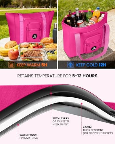 Sports Rabbit Extra Large Neoprene Lunch Bags for Women – 2-in-1 Insulated Tote with 15.6" Laptop Sleeve – Fashionable, Washable Leakproof Cooler Purse & Ideal Gift for Nurses, Teachers (Rose Red) - Thumbnail 3