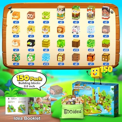 Gooidea 150 Magnetic Blocks Magnet Building Craft, STEM Constructions Toy, Sensory Stacking Cubes Kids Toys, Holiday Birthday Gifts for Boys Girls Age 4-6, 5-7, 4-8, 8-12 - Jungle Adventure Playset - Thumbnail 5
