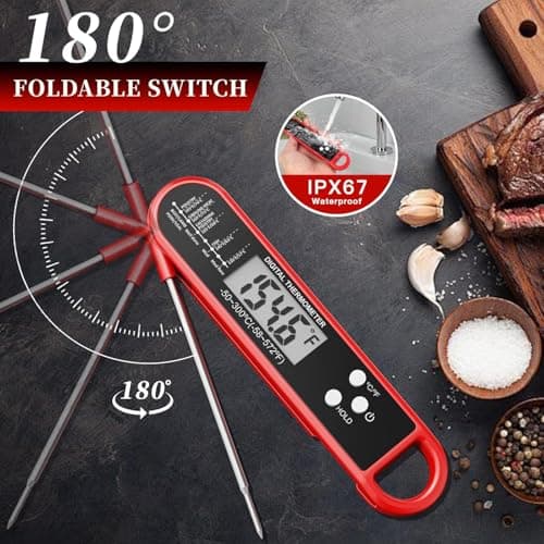 HFLYJPYW Meat Thermometer Digital for Grilling and Cooking - Waterproof Ultra-Fast Instant Read Food thermometers with Backlight & Calibration for Kitchen, Deep Fry, BBQ, Grill LCD (Black) - Thumbnail 4