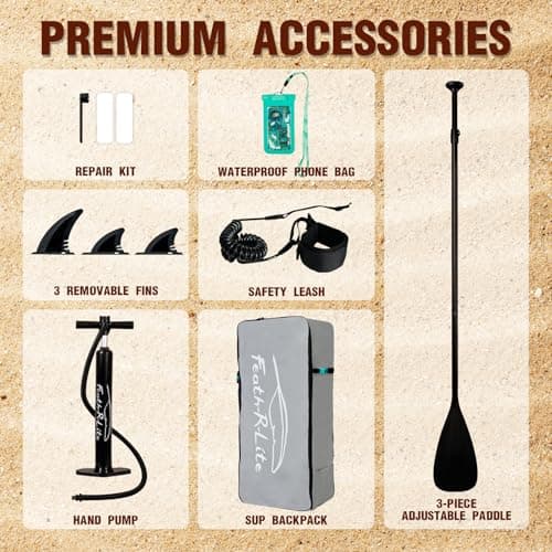FEATH-R-LITE Inflatable Paddle Board Stand Up Paddleboards for Adults SUP with Premium Accessories Pump, Adjustable Paddle, Leash, Three Fins, Backpack (Ash Eagle) - Thumbnail 5