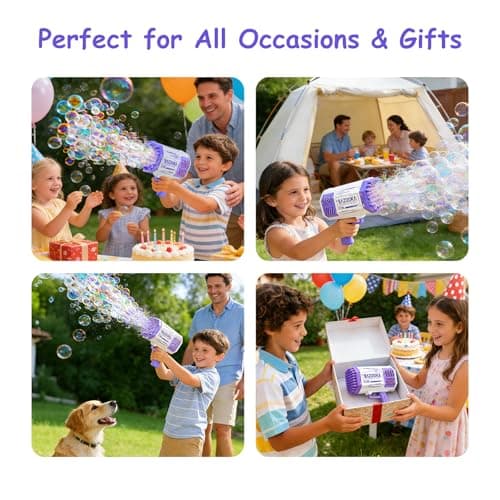 Petrella Toy Bubble Gun for Kids 69 Holes Bubble Machine for Toddlers 1-3 4-8 Girls Boys, Rechargeable Bazooka Bubble Blower Guns for Wedding Summer Outdoor Party with Bubble Solution - Thumbnail 6