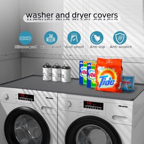 54" x 27.5" Washer and Dryer Covers for the Top，Waterproof and non-slip Washing Machine Cover，Applies to Kitchen、laundry room organization，Washer Dryer Countertop. (Gray) - Thumbnail 3
