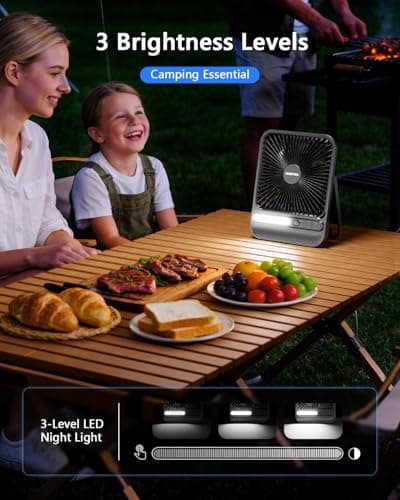 AURATHEA 10000mAh Travel Fan, 7“ Portable Desk Fan, Ultra-thin Rechargeable Camping Fan with LED Light, Display, Timer for Camping, Office, Bedroom, Outdoor, Cruise Ship Essentials - Thumbnail 4