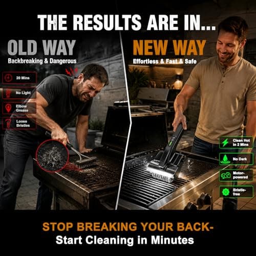 Electric Grill Brush, High Torque BBQ Bristle-Free Cleaner – Rechargeable Cordless with LED Light, Splash Guard & Scraper, Heavy Duty Grill Cleaner Tool for Outdoor Grill, Gift for Men Dad - Thumbnail 5