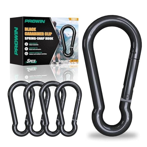 Prowin 5PCS M6 Heavy Duty Spring Snap Hook - 2.36 Inch Steel Carabiner Clips, 530LBS Capacity, Quick Link Rope Connector for Hammock, Swing, Camping, Hiking, Outdoor Gear, Pet Leash - Image 1