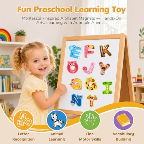 Magnetic Letters, 26 Uppercase Alphabet Magnets Fridge Magnets for Toddlers & Kids ABC Magnets for Fridge & Whiteboard, Letter Recognition & Early Spelling Learning Toys - Thumbnail 2