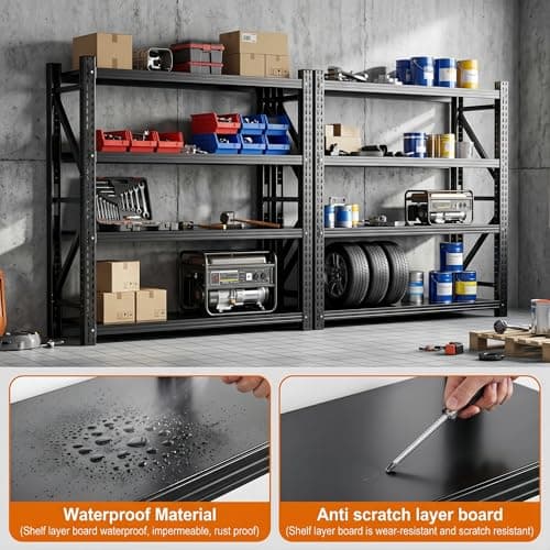 Nexvrtau Heavy Duty Garage Shelving, 46" W x 20" D x 71" H, 3500 LBS Capacity, 4-Tier Adjustable Metal Storage Shelves, Reinforced Steel Storage Rack for Garage, Basement, Utility Room - Thumbnail 5