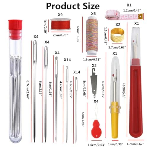 66PCS Sewing Kit 5 Size Big Eye Stainless Steel Needles for Hand Sewing Needle and Thread Kit with Threaders, Bobbins,Thimbles,Seam Rippers Accessories and Supplies Tools for Adults Beginners - Thumbnail 2