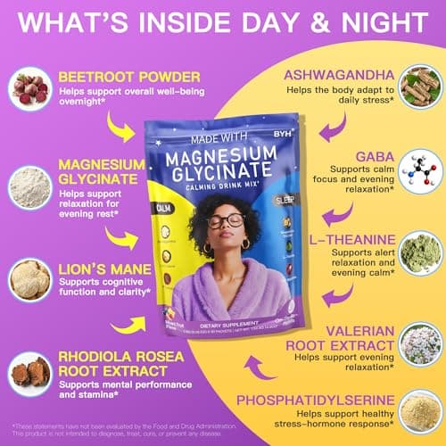 Calm Magnesium Powder Drink Mix - Magnesium Glycinate, Ashwagandha, Lions Mane Mushroom, L-theanine, Rhodiola Rosea, Beetroot, GABA, Valerian Root - 30 Packets - Thumbnail 6
