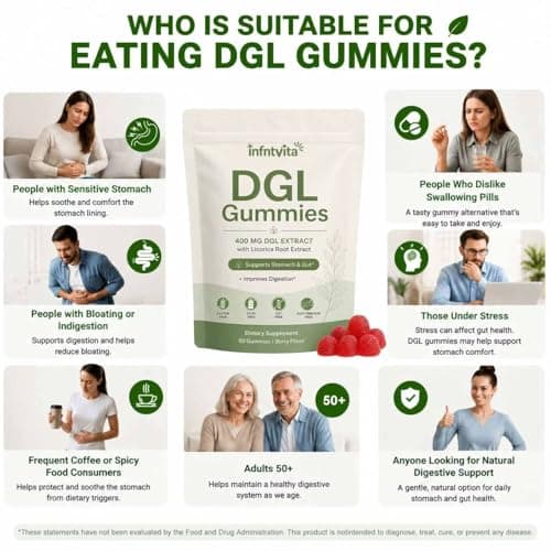 INFNTVITA DGL Licorice Root Gummies 400mg – Deglycyrrhizinated Licorice Extract for Stomach & Gut Support – Digestive Comfort & Acid Relief Support – Vegan, Gluten Free, Berry Flavor – 60 Gummies - Thumbnail 3