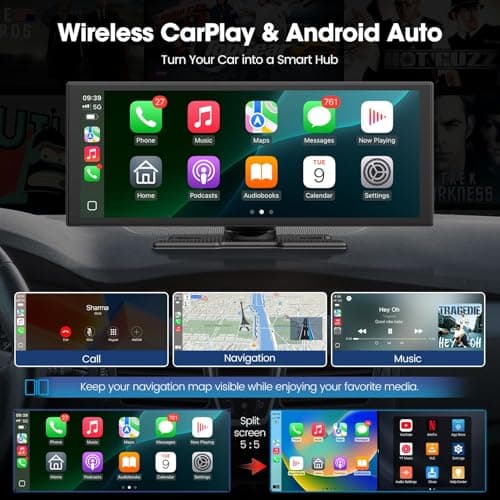 LAMTTO Upgraded 11'' Wireless Carplay Screen with Net-Flix YouTube Apps and Backup Camera Built-in Entertainment Video Box Navigation Voice Assistant for iOS 10+ Android 11+ - Thumbnail 4