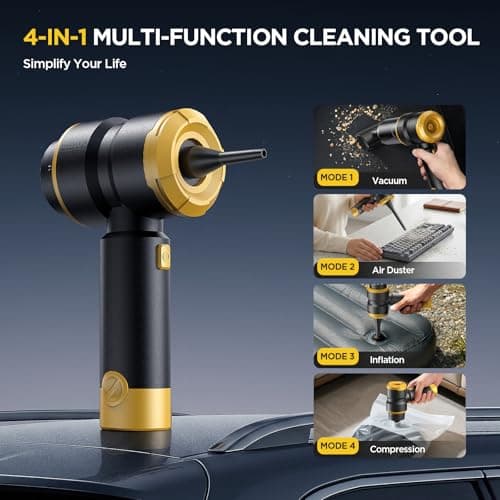 Handheld Car Vacuum Cleaner, 4-in-1 Cordless Rechargeable Mini Vacuum with Air Duster – Quickly Clean Crumbs, Pet Hair & Crevices in Car, Office, Home. Ideal for Commuters & Office Workers (Gold) - Thumbnail 3