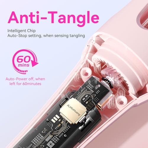 Dyhoo Auto Curling Iron 1.25 Inch, Rotating Hair Curler for Beach Waves, AutomaticHair Curler with Anti-Scald & Anti-Tangle, Ceramic Curling Wand for Long Hair, Dual Voltage, Pink - Thumbnail 4