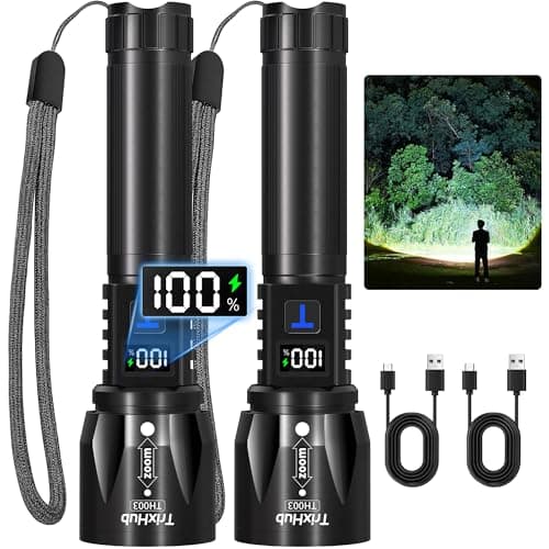 TrixHub Rechargeable LED Flashlights High Lumens 2Pack, Super Bright Zoomable Handheld Flash Light with LCD Digital Display, Powerful Emergency Linternas, Waterproof, Long Lasting, for Hiking Camping - Image 1