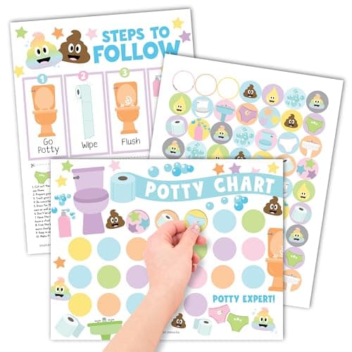 Hadley Designs Potty Training Chart for Toddlers Boys -10 Sticker Potty Chart for Toddlers Girls, 8.5x11" Potty Training Sticker Charts for Toilet Success, Pastel Toddler Reward Chart for Kids