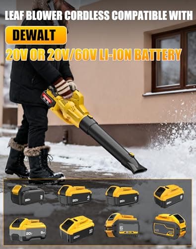 Leaf Blower Cordless with Battery and Charger, 500CFM, 6 Speed Modes, Electric Leaf Blower Compatible with Dewalt 20V Battery & Tools, Blowers for Lawn Care, Snow, Dust, Blowing Leaves - Thumbnail 3