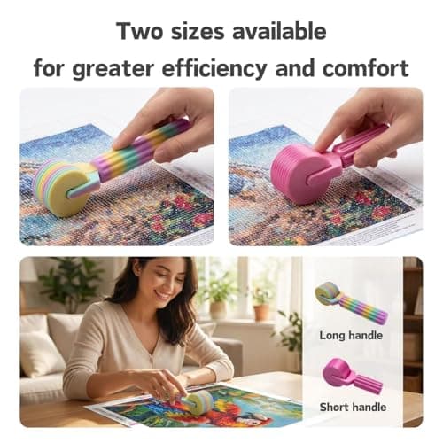 2-Pack Diamond Painting Roller Tool with Sponge Grip – Ergonomic Large & Small Brayer for 5D Diamond Art Accessories – Aesthetic Rainbow Roller for Pressing & Fixing Loose Drills - Thumbnail 4