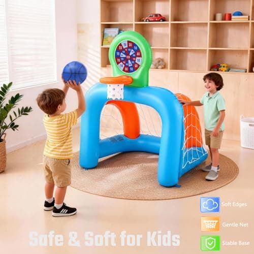 NIBBaNACAL Inflatable Toddler Sports Center – Basketball Hoop & Soccer Goal, 3-in-1 with Sticky Ball Target, Soft & Safe Indoor/Outdoor Set, Ages 2–6 - Thumbnail 4