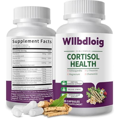 Cortisol Supplements for Women Men, High Cortisol Reducer Health, Detox Cortisol Manager for Stress Relief ,Mood and Sleep with Ashwagandha, L-Theanine, Lower and Control - Non-GMO,Vegan 60 Capsules - Image 1