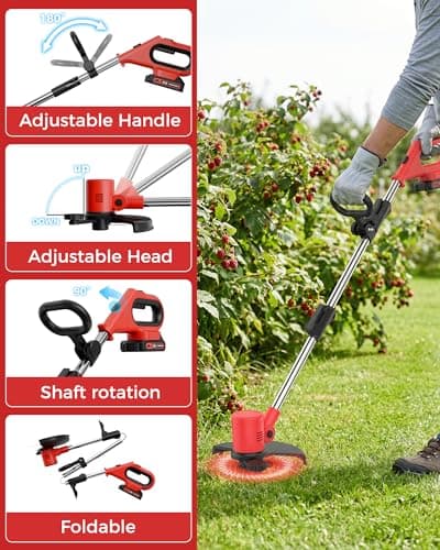 Electric Weed Eater 21V, Battery Powered Cordless String Trimmer, Weed Trimmer with Auto Line Feed, Weed Wacker Lawn Edger with 2 x 2.0Ah Battery and Fast Charger - Thumbnail 4