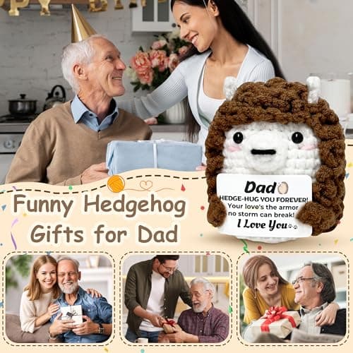 Valentines Day Birthday Dad Gifts from Daughter Son Wife for Dads Fathers Men Present, I Love You Dad Gift for Daddy Papa Bonus Step Father, Crochet Hedgehog Gift Ideas - Thumbnail 5