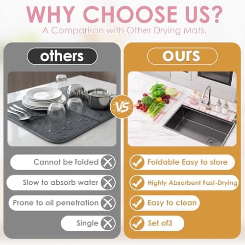 3 PCS Large Stone Dish Drying Mat for Kitchen Counter -24"x16" Absorbent Diatomaceous Earth Mat with Stone Faucet Mat & Soap Tray - Quick Dry, Collapsible, Non-Slip Countertop Organizer - Thumbnail 4