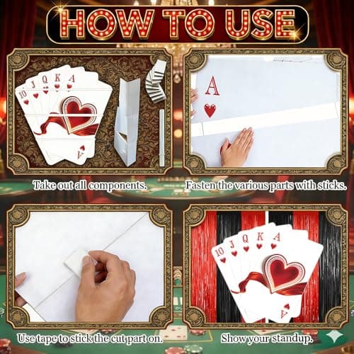 4ft Casino Themed Party Decorations - Giant Royal Flush Poker Cardboard Cutout Backdrops for Casino Poker Night Decorations, Las Vegas Themed Birthday Party Photo Booth Backdrop - Thumbnail 4