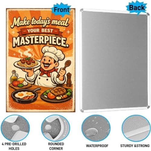 Make Todays Meal Your Best Masterpiece Tin Sign Vintage Kitchen Wall Decor Retro Chef Cooking Quote Metal Poster Farmhouse Culinary Art 8x12 Inch Food Lover Home Cafe Wall Display - Thumbnail 6