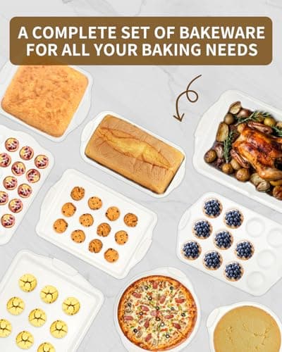 Ymiton Baking Pans Set with Silicone Handles, 34 PCS Nonstick Bakeware Sets, Oven Pan Set Includes Baking Tray, Cookie Sheet, Cake Pans, Loaf Pan, Muffin Pan, Pizza Pan - Thumbnail 2
