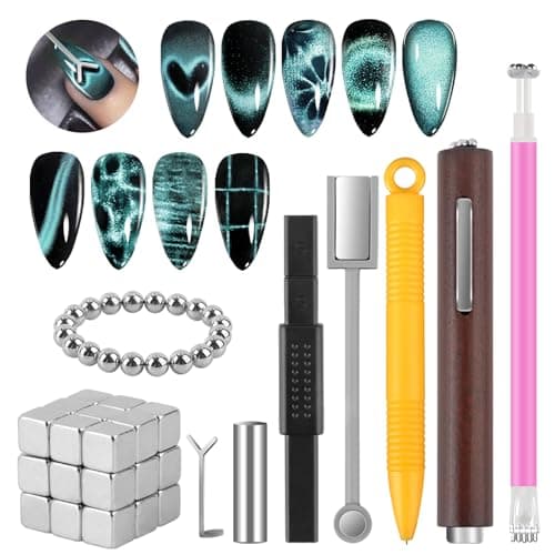 TOROKOM Cat Eye Magnetic for Nails, 54PCS 3-in-1 Cat Eye Gel Nail Polish Magnet Tools Powerful Set Multiple Style Nail Magnets French Heart Beads Nail Art Tools for Nail Art Designs - Image 1