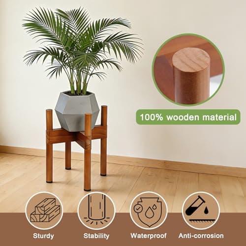 Vigordream Plant Stand Indoor, Wood Plant Holder, Mid Century Modern Decor Tall Planter Stands, 2 Height Displays Corner Single Flower Stand for Balcony, Living Room, Garden Patio Fit 5-8 Inch Pots - Thumbnail 2