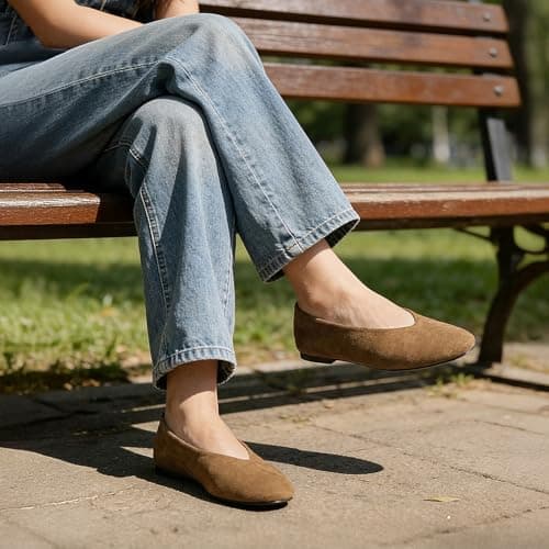 Athlefit Ballet Flat Shoes for Women Closed Round Toe Ballerina Flats Comfortable Slip On Casual Dress Shoes for Office Work Brown Suede Size 11 - Thumbnail 3